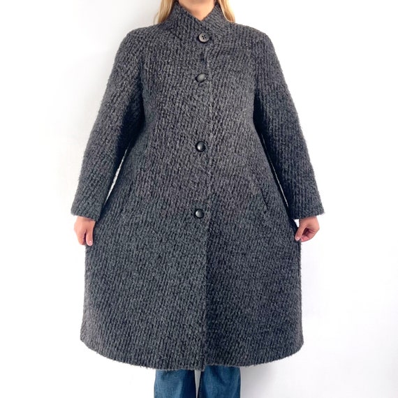 Vintage Ladies Midi Wool Coat in Dark Grey | Warm… - image 3