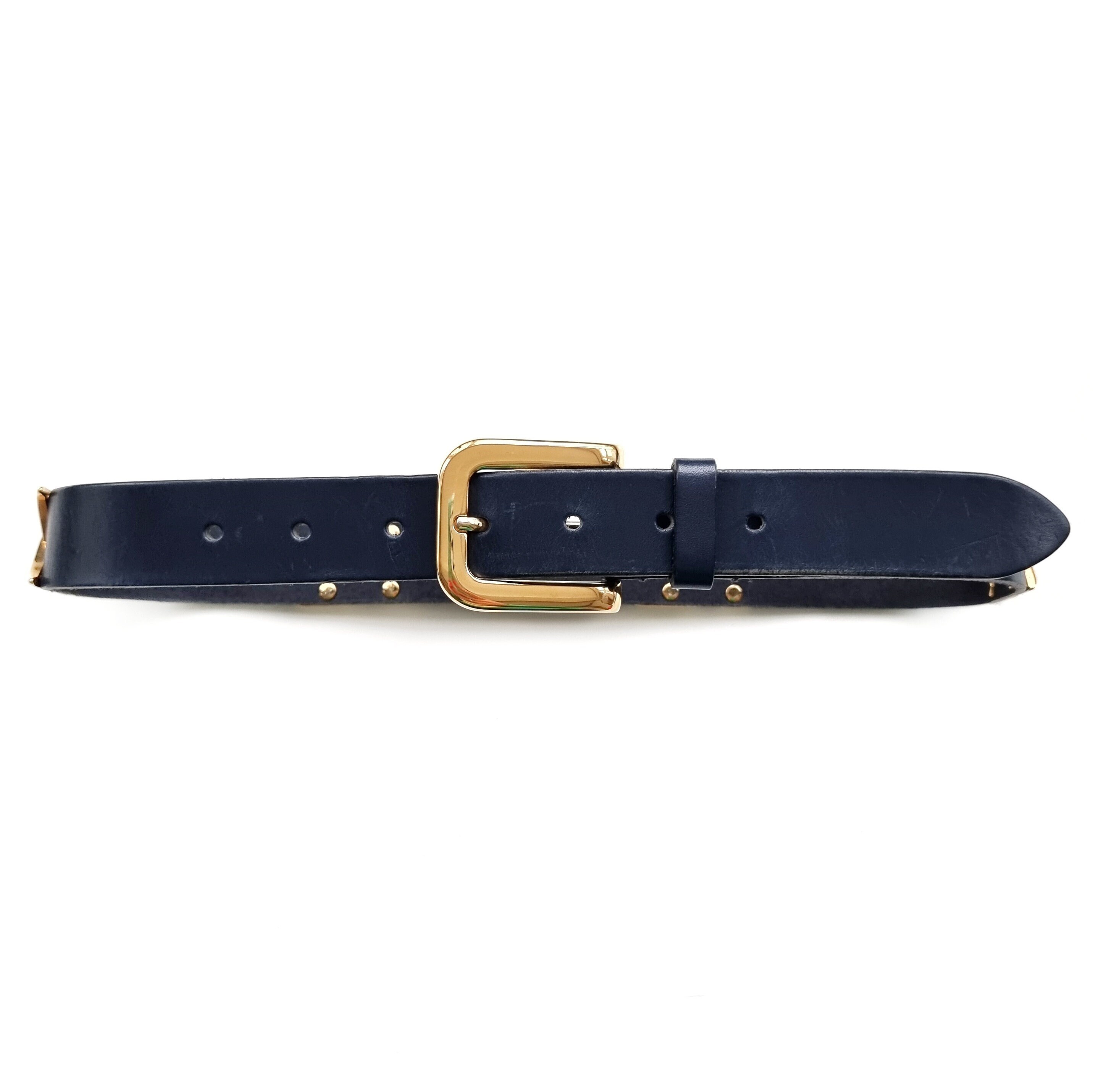 Vintage Navy Leather Belt With Gold Buckle &  display picture 2