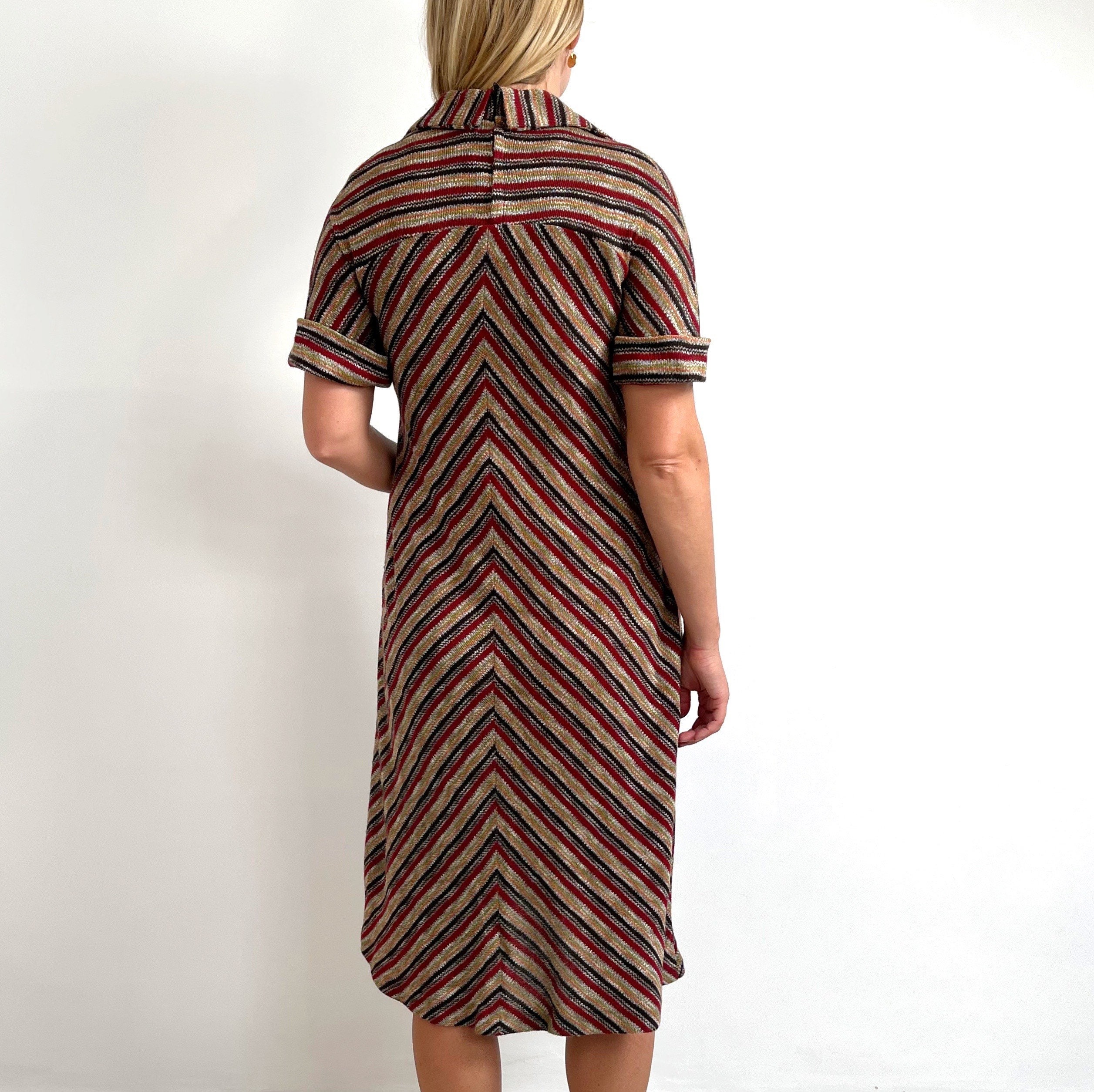 70's Vintage Diagonal Brown Stripe Dress // Knit Midi A-line // Medium -  Etsy