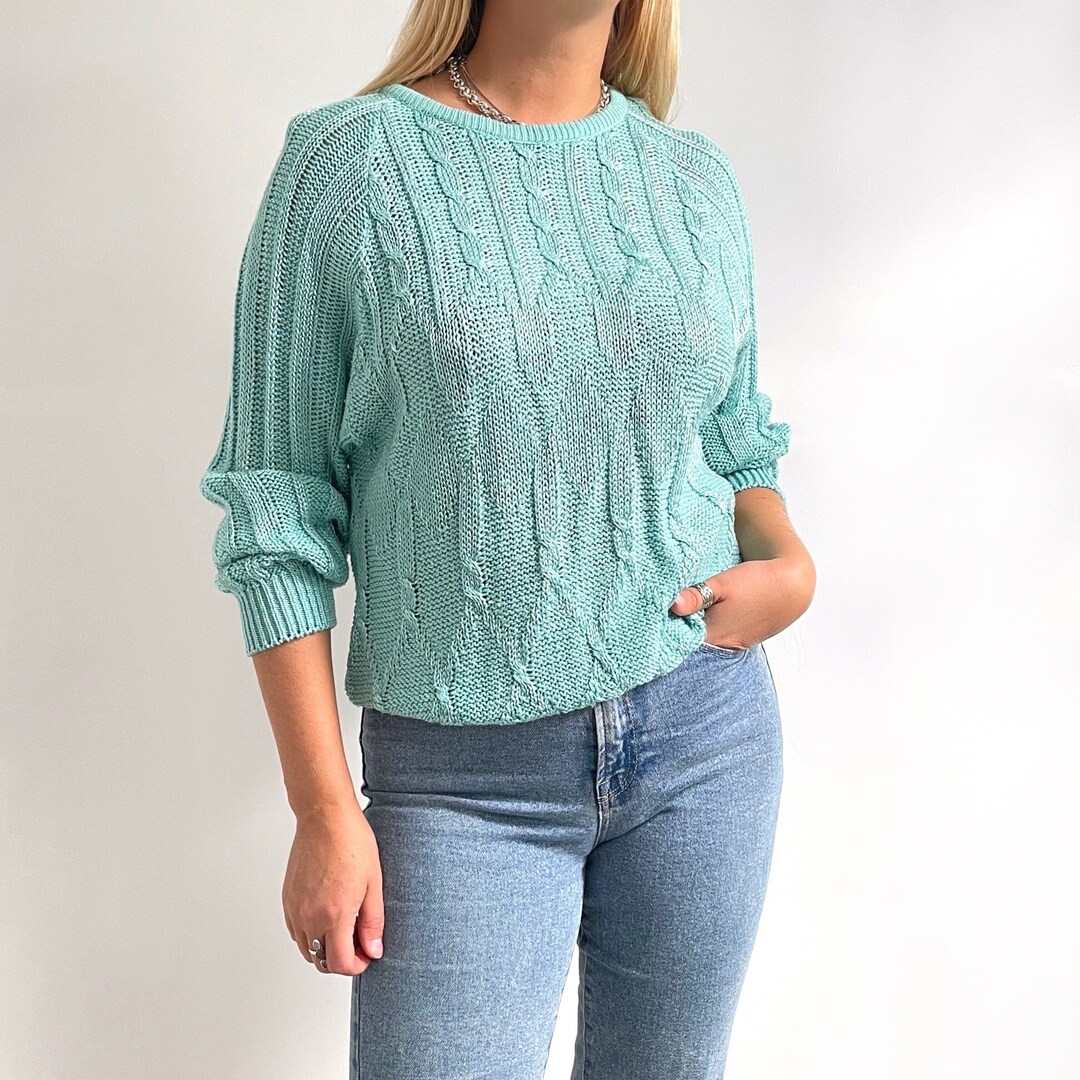 90s Vintage Women Turquoise Oversized Sweater/pullover