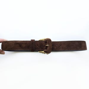 Vintage Brown Suede Belt With Fancy Gold Buckle | Ladies Dress Belt | Small | Made in Italy
