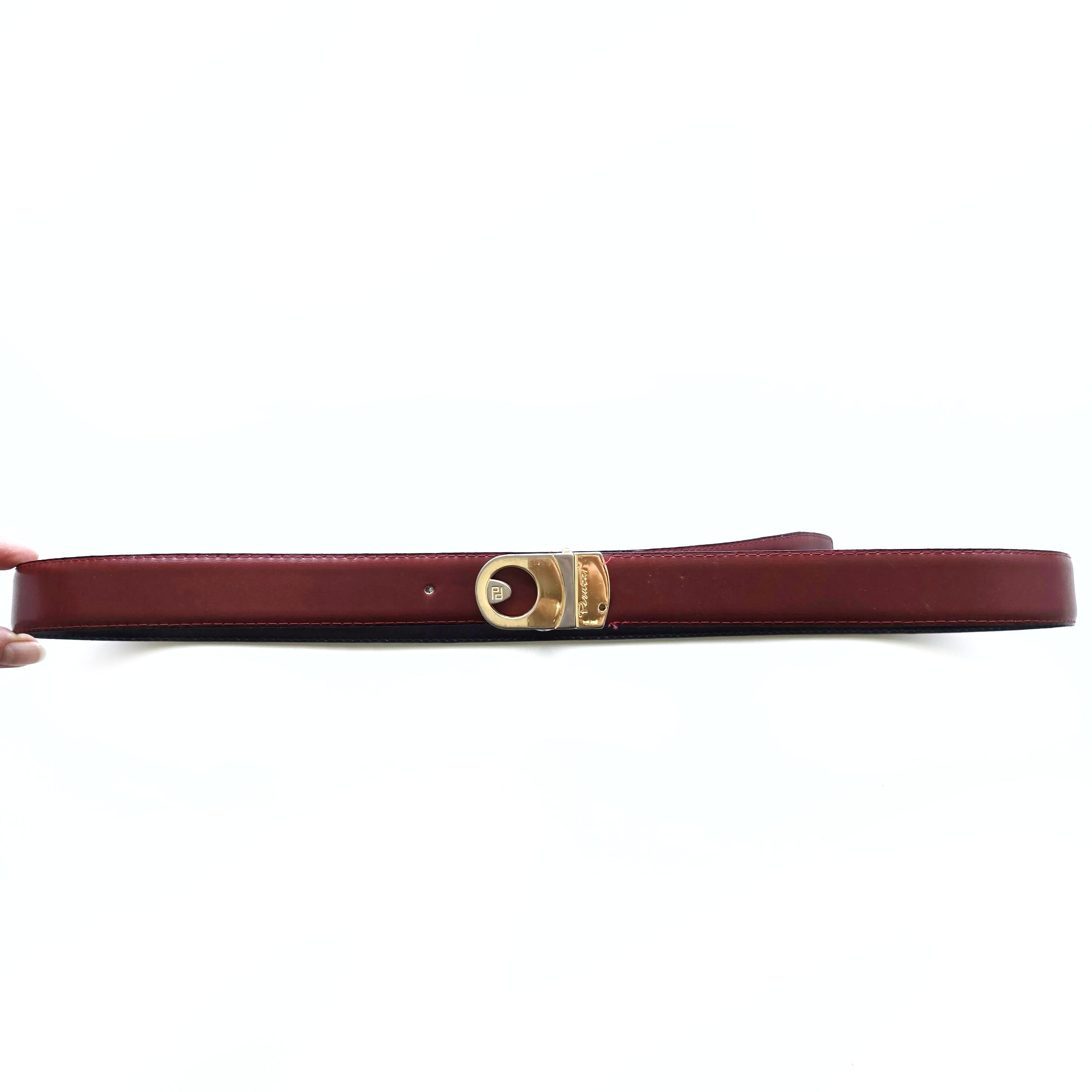 Vintage Reversible Black & Burgundy Leather Belt With Silver  display picture 1