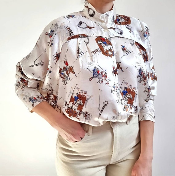Vintage Equestrian Horse Print Satin 