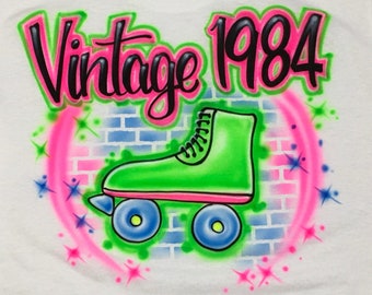 Airbrushed Vintage Year Birthday 80s 90s Roller Skate T-Shirt with Name Hip Hop Brick Shirts