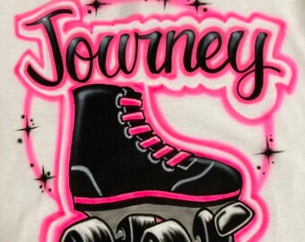 Airbrush Pink Trim Black Roller Skate Shirts Personalized Name T-Shirts Size S M L XL 2XL Airbrushed Shirt