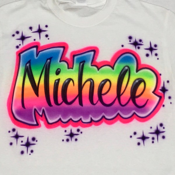 Airbrush Rainbow Name / One Word T-Shirt Airbrushed Retro 80's 90's Hip Hop Size S M L XL 2XL Shirts