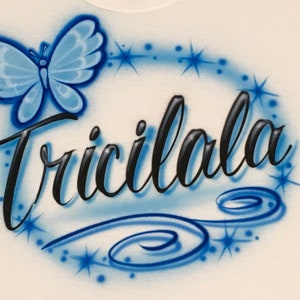 Airbrush Blue Butterfly Name Design T-Shirt size S M L XL 2X Custom Airbrushed Personalized T Shirt