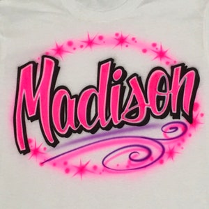 Airbrush Name 80's 90's Pink Retro Party T-Shirt Airbrushed Birthday Y2K Shirts