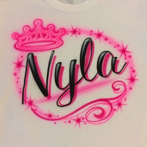 Airbrush Princess Tiara Shirt Personalize With Blue Name Etsy