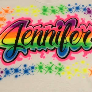 Airbrush Name 80's 90's Theme Rainbow  Hip Hop Retro Party Shirt Airbrushed Throwback T-Shirt