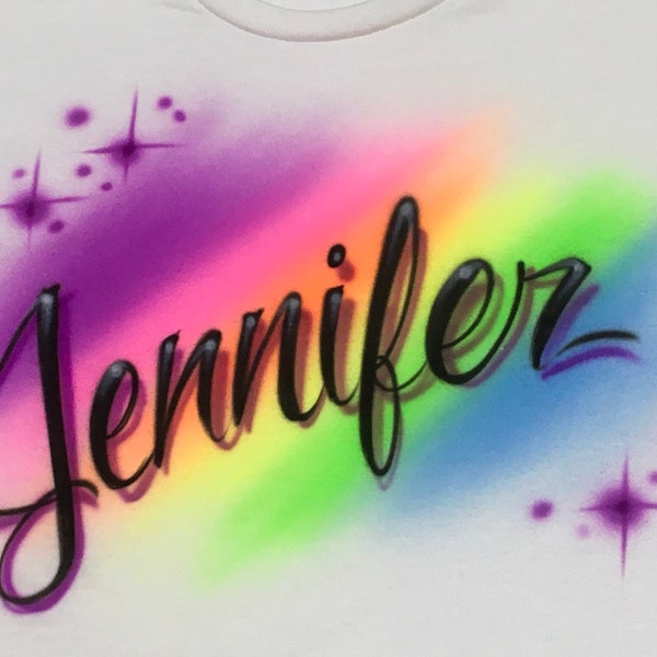 Airbrush Rainbow Name Design in Style Pictured T-Shirt Size S M L XL Airbrushed Personalized Shirts