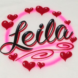 Airbrush Red Heart Name Design In Style Pictured T-Shirt size S M L XL 2X Airbrushed Personalized T Shirt