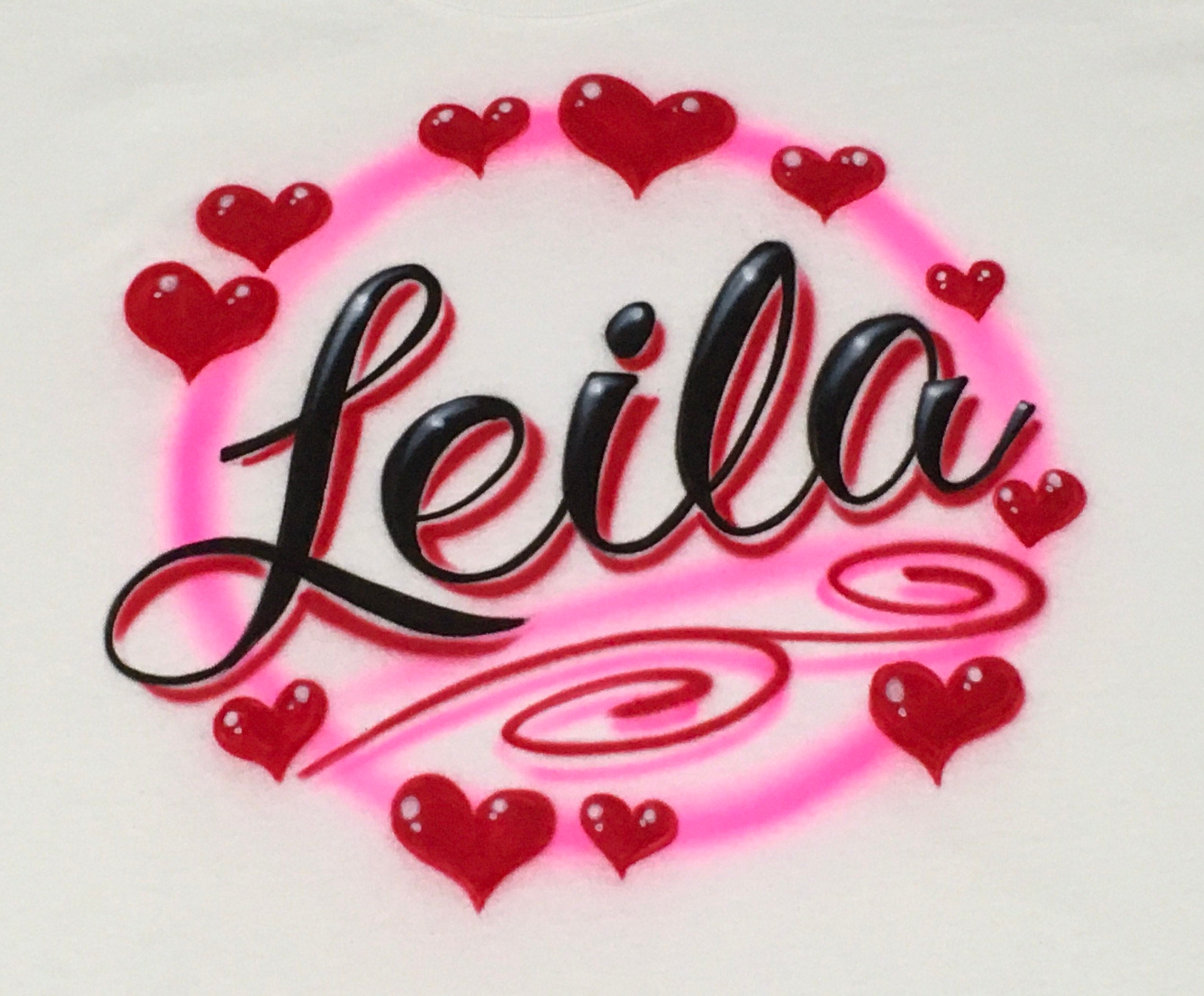 Airbrush Red Heart Name Design In Style Pictured T-Shirt size S M L X…