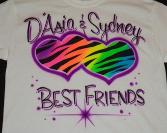 Airbrush Best Friends with Names T-Shirt Bff Besties Shirt in Purple & Rainbow Custom Airbrushed Shirts