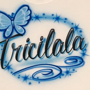 Airbrush Blue Butterfly Name Design T-Shirt size S M L XL 2X Custom Airbrushed Personalized T Shirt image 4