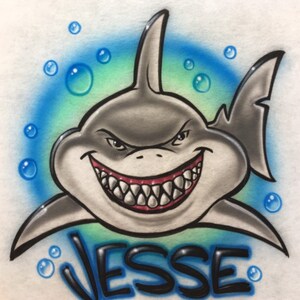 Airbrush Shark T-Shirt Personalized Name Airbrushed Throwback Retro Birthday Party Shirts image 4