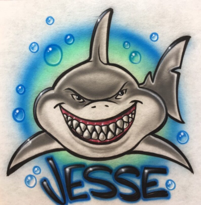 Airbrush Shark T-Shirt Personalized Name Airbrushed Throwback Retro Birthday Party Shirts image 4