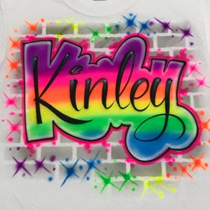 Airbrush Name 80's 90's Theme Rainbow Graffiti Hip Hop Retro Party T Shirt Airbrushed Birthday T-Shirt