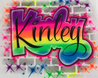 Airbrush Name 80's 90's Theme Rainbow Graffiti Hip Hop Retro Party T Shirt Airbrushed Birthday T-Shirt
