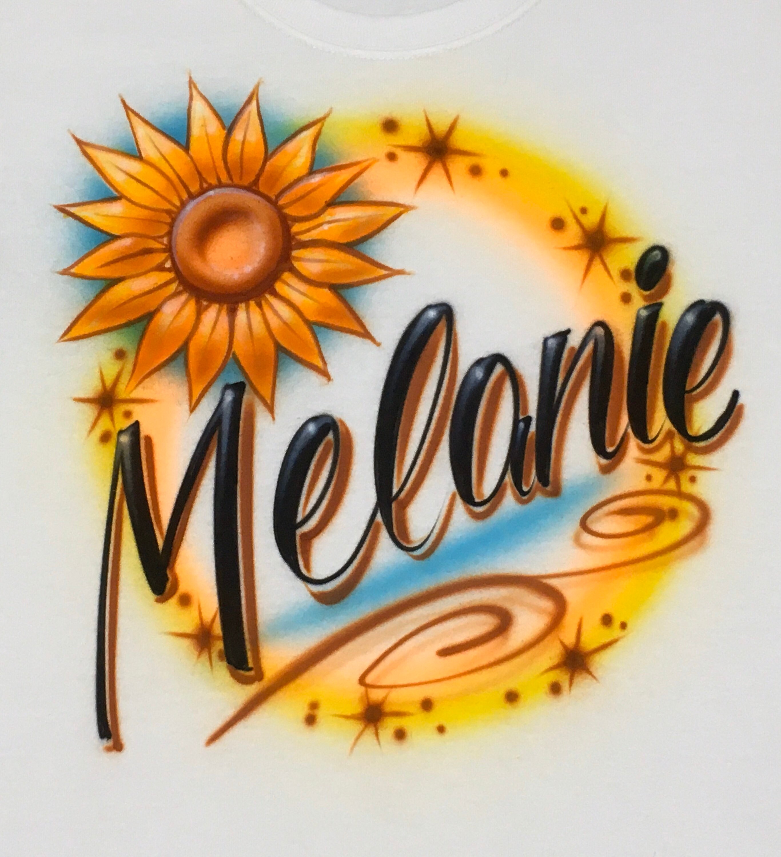 Airbrush Sunflower Name Design T-Shirt size S M L XL 2X Custom Airbru…