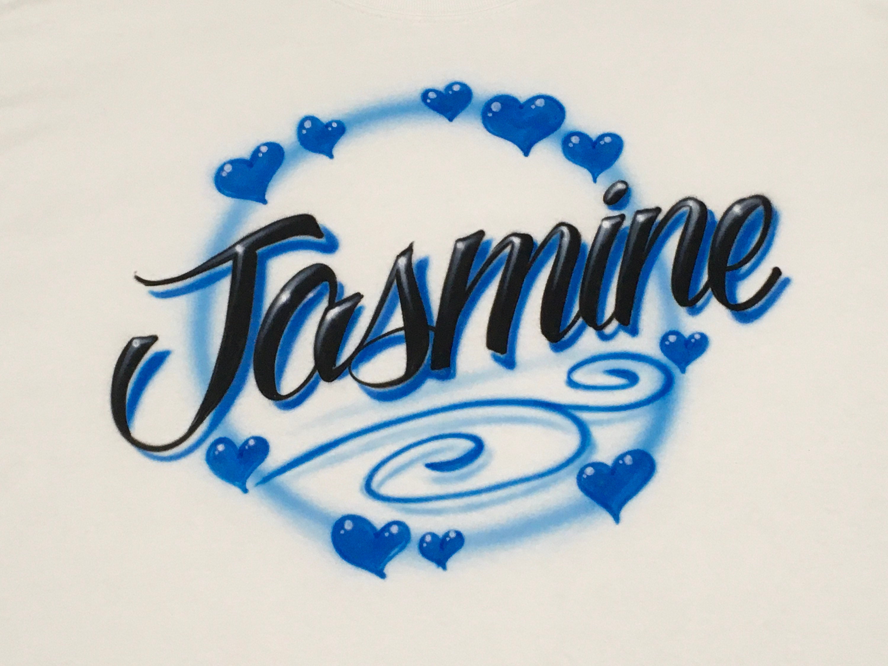 Airbrush Blue Heart Name Design In Style Pictured T-Shirt size S M L …