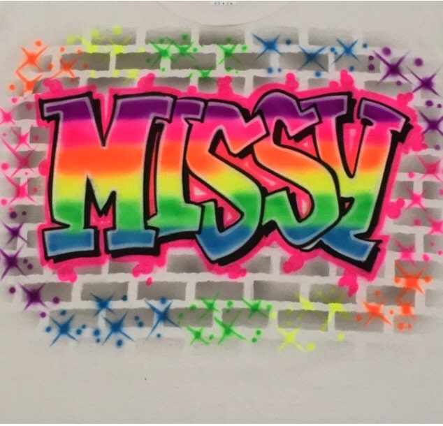 Airbrush 80's 90's Graffiti T Shirt Hip Hop with Rainbow Name…