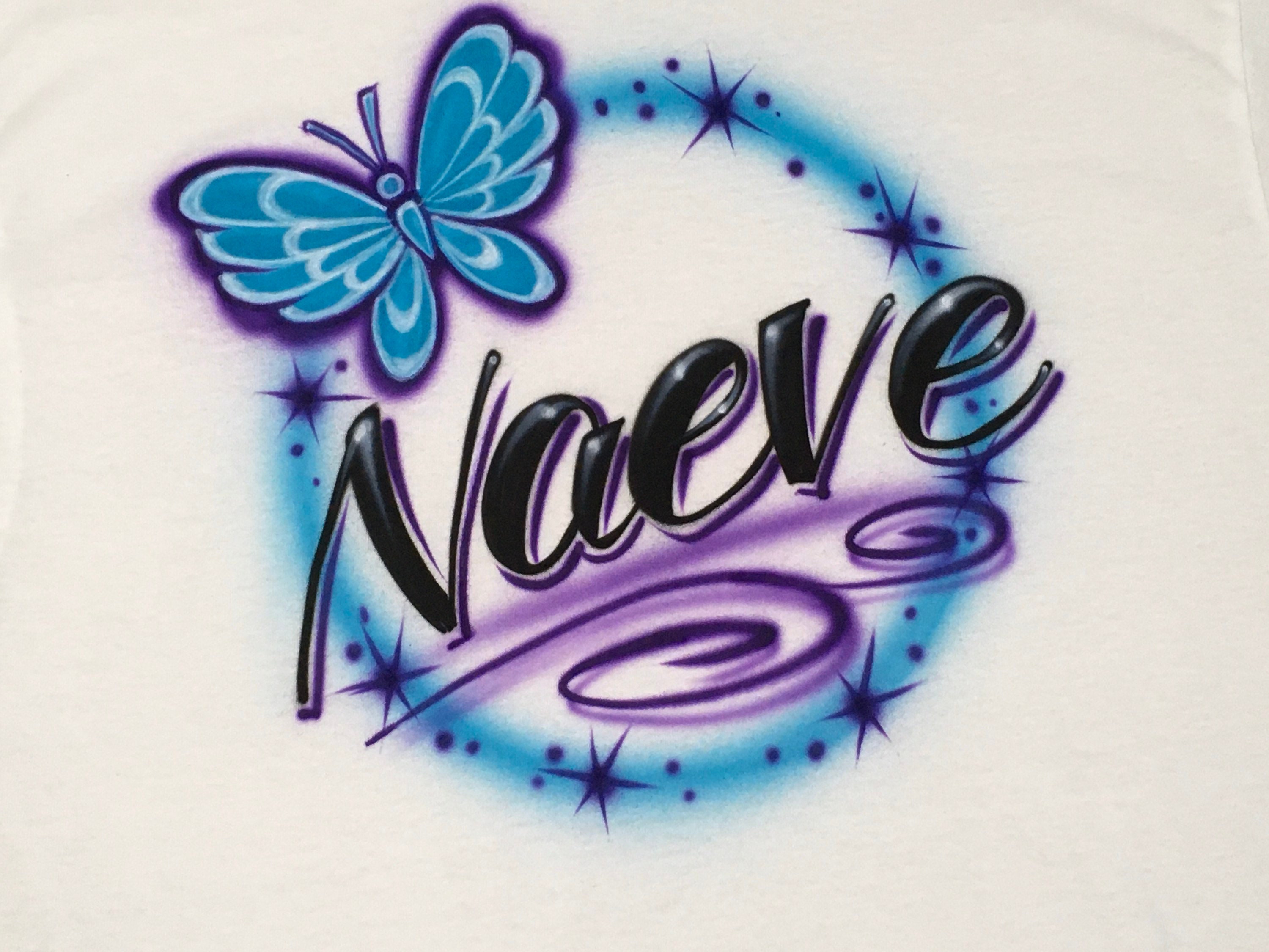 Airbrush Butterfly Teal & Purple Name Design T-Shirt size S M L XL 2X…