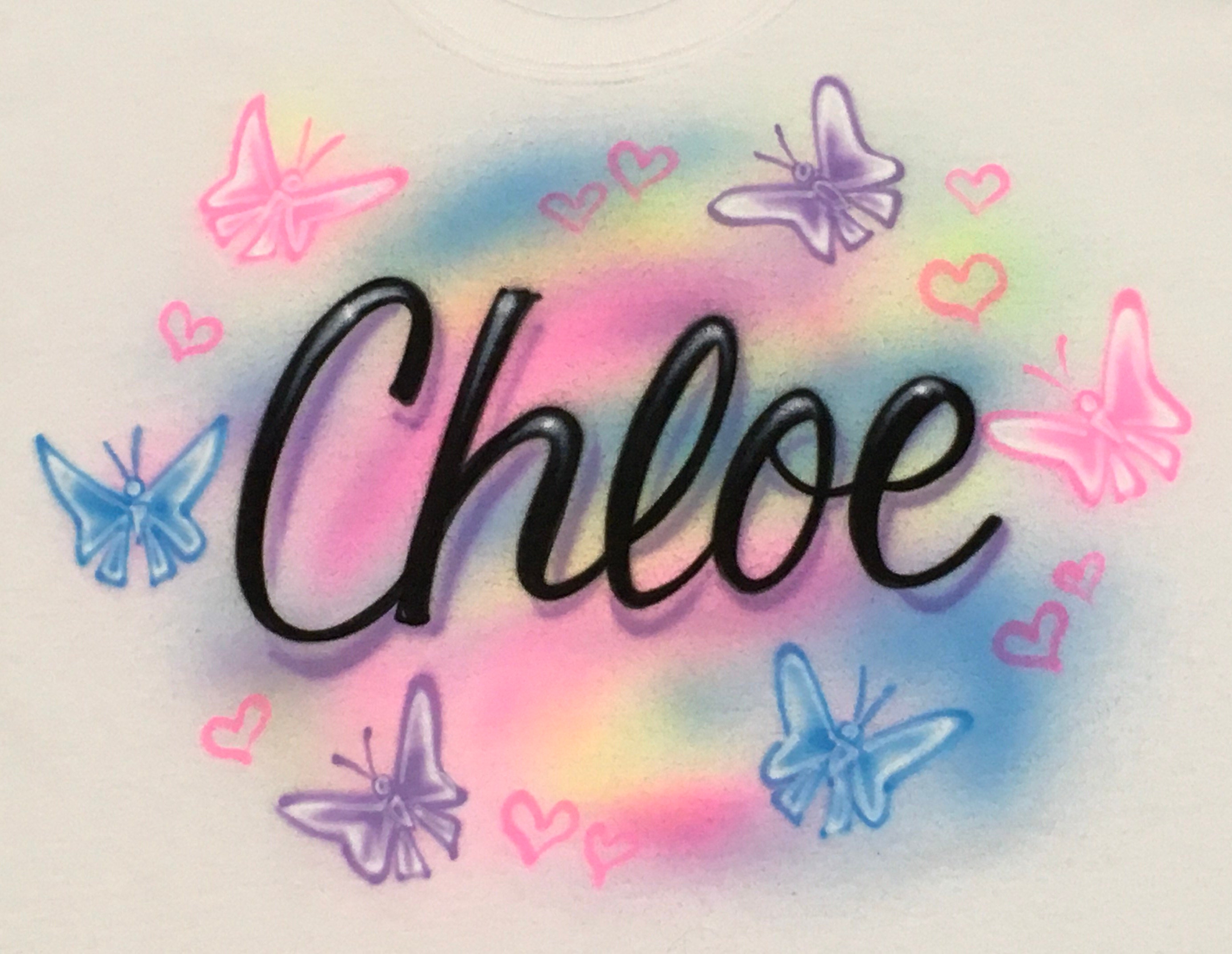 Airbrush Butterfly And Hearts Name Design T-Shirt size S M L XL 2XL 3…