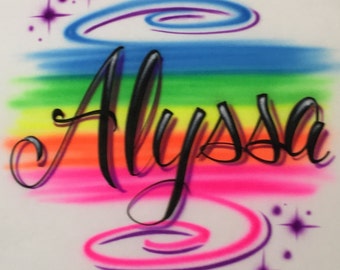 Custom Airbrush Rainbow Name T-Shirt Airbrushed Personalized Size S M L XL 2XL T Shirts