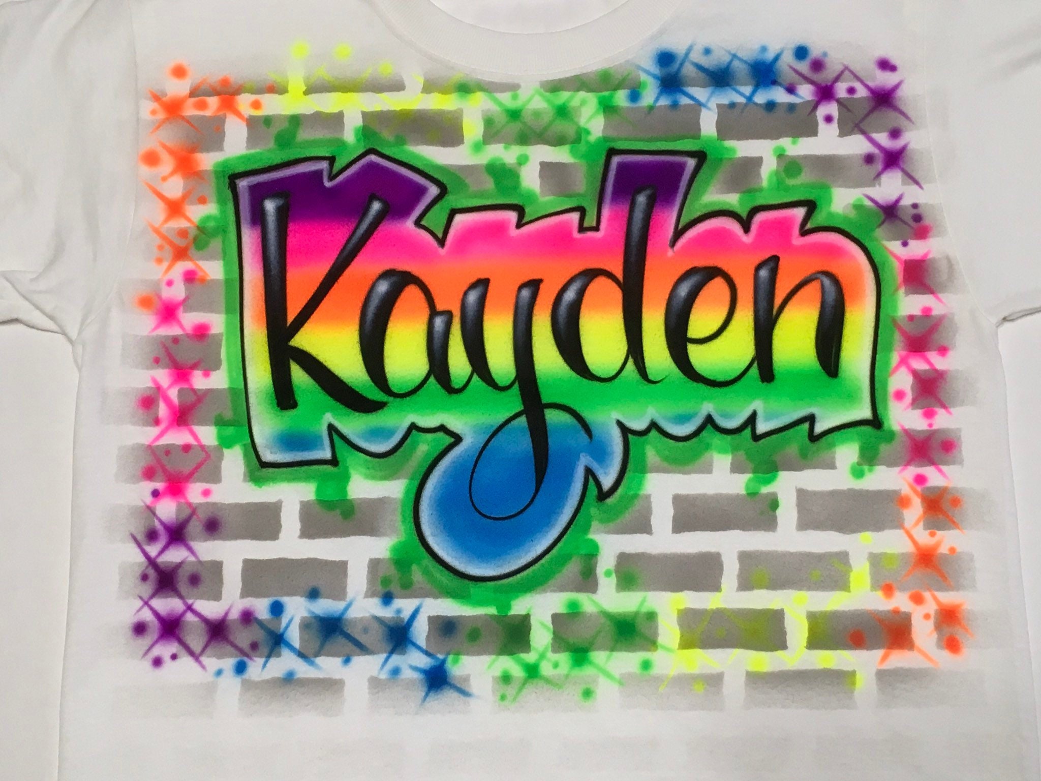 Airbrush Name 80's 90's Theme Green Rainbow Graffiti Hip Hop …