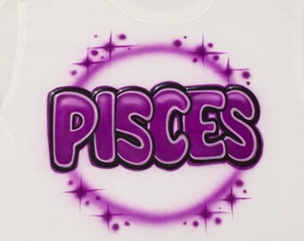 Airbrush Zodiac Name or One Word Design T-Shirt size S M L XL 2XL Airbrushed Personalized Shirts