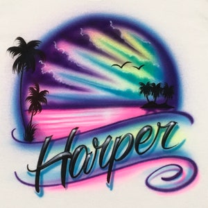 Airbrush Ocean Beach Vacation Shirts 80s 90s Shirt Personalized with Name Airbrushed T-Shirt