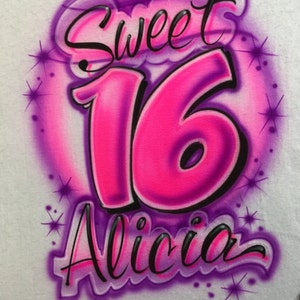 Airbrush Sweet Sixteen Birthday Shirts With Name Size S M L XL 2XL 16 ...