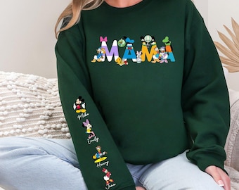 Personalized Disney Mama Sweatshirt, Disney Custom Mom Sweatshirt, Personalized Grandma Shirt, With Kids Name On Sleeve, Mother&#39;s Day Gift