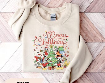 Bluza z nadrukiem "Wesołych Świąt" Myszka Miki i Przyjaciele, Koszulka świąteczna Disney, Wesoła impreza świąteczna Myszki Miki, Prezent na świąteczną wycieczkę do Disneylandu