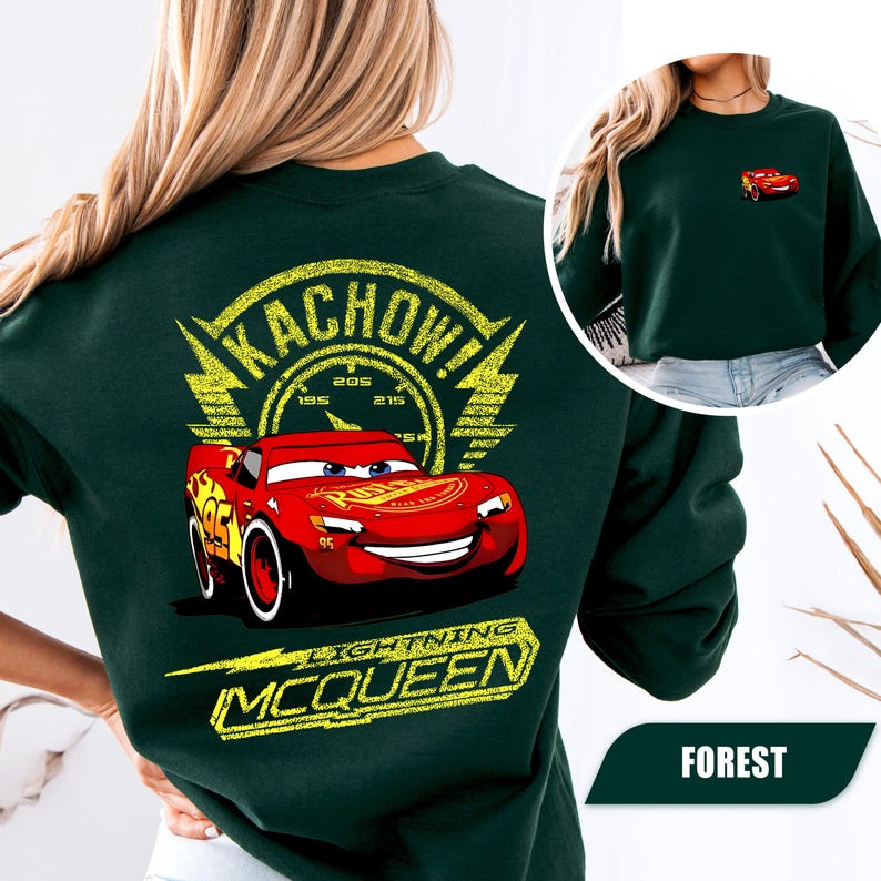 Retro Lightning McQueen Sweatshirt, Disney Pixar Cars Shirt, Racer Tee, Family Matching Disney Trip 2026 Gift, Kachow Top, Trendy Car Shirt image 1