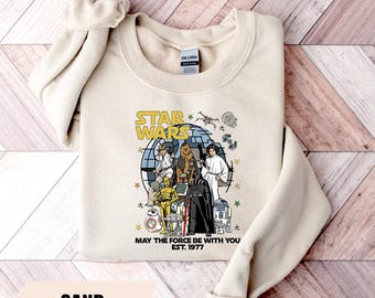 Retro Star Wars-sweater, sweater Star Wars-personages, Disney Star Wars-hoodie, Disneyland-sweater, Darth Vader-trui, filmcadeau
