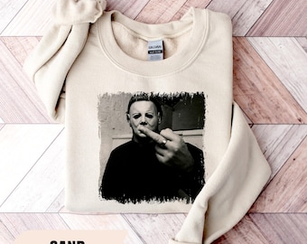 Bluza z Michaelem Myersem z środkowym palcem, bluza z kapturem z horroru Killers, bluza z horrorem na Halloween, zabawny prezent na Halloween, miłośnik horrorów
