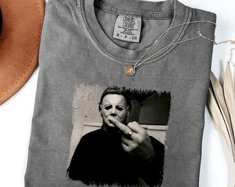 Michael Myers Middle Finger Shirt, Funny Halloween Shirt, Horror Movie Meme T-Shirt, Vintage Graphic Shirt, Halloween Funny Gift For Friends