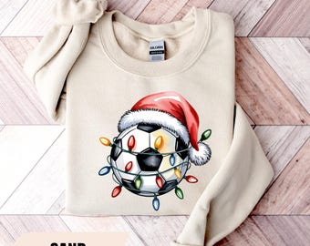 Christmas Soccer Sweatshirt, Christmas Lights Soccer Ball Shirt, Soccer Player Gifts, Soccer Lover Xmas Sweater, Boys Christmas Hoodie