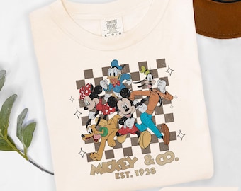 Chemise rétro Mickey & Co 1928 couleurs confort, t-shirt Disneyland, chemise Disneyworld, chemise famille Mickey et ses amis, cadeau Disney, voyage Disney