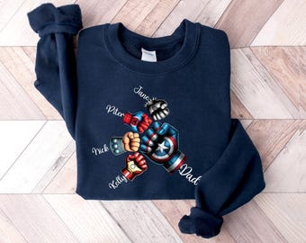 Camiseta personalizada de superhéroe para papá con nombres de niños, camiseta del mejor papá, regalos para papá, camiseta personalizada para papá, regalo para esposo, camiseta de los Vengadores para papá