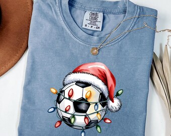 Christmas Soccer Ball Lights Shirt, Soccer Santa T-Shirt, Soccer Player Gifts, Soccer Lover Christmas Tee, Xmas Sport Gift, Gift For Him