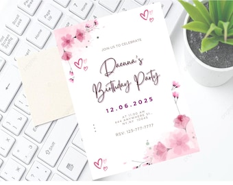 Girl's birthday pink card CANVA- Template