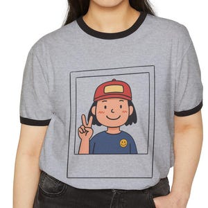 Camiseta con dibujos animados estilo Polaroid, camiseta con gráficos vintage, camiseta con personajes retro, top unisex, ropa hipster, ropa divertida de verano