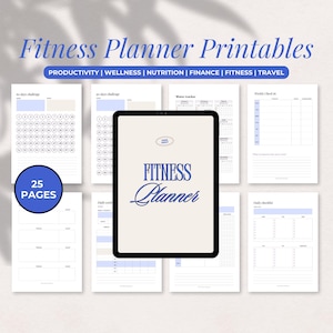 Digital Fitness Planner, Workout Tracker, Meal Planner, Weight Loss Journal, Health Goals Fitness Planner Printable Exercise Health Wellness