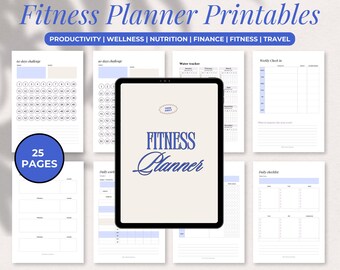 Digital Fitness Planner, Workout Tracker, Meal Planner, Weight Loss Journal, Health Goals Fitness Planner Printable Exercise Health Wellness