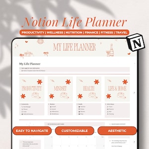 2025 Notion Livsplanerare Allt-i-ett Notion Dashboard, Ultimat Digital Planner, ADHD Notion Mall, That Girl Ekonomi Fitness Produktivitet