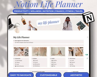 2025 Notion Life Planner All In One Notion Dashboard, Ultimate Digital Planner, ADHD Notion Template, That Girl Finance Fitness Productivity