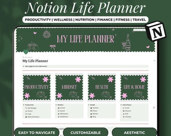 2025 Notion Life Planner All In One Notion Dashboard, Ultimate Digital Planner, ADHD Notion Template, That Girl Finance Fitness Productivity